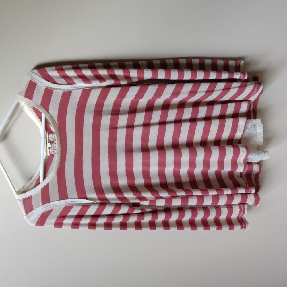 REWIND Lace Back Striped Top Coral Cream M